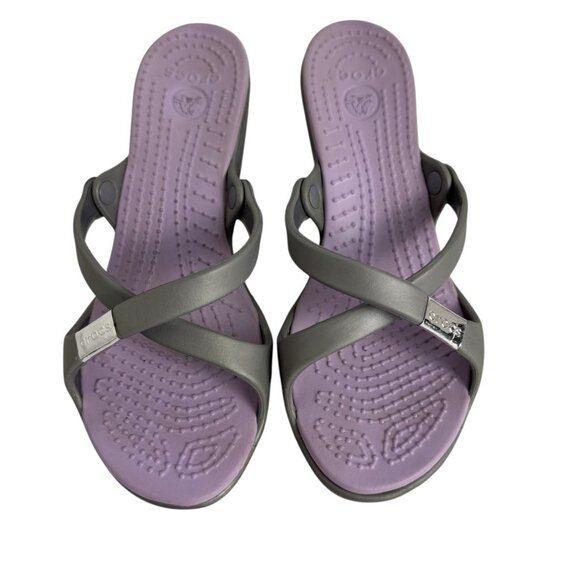 Crocs Cyprus Wedge Heel Shoe Womens 9 Gray Lavender Sandals Comfort Slip On - Picture 3 of 9